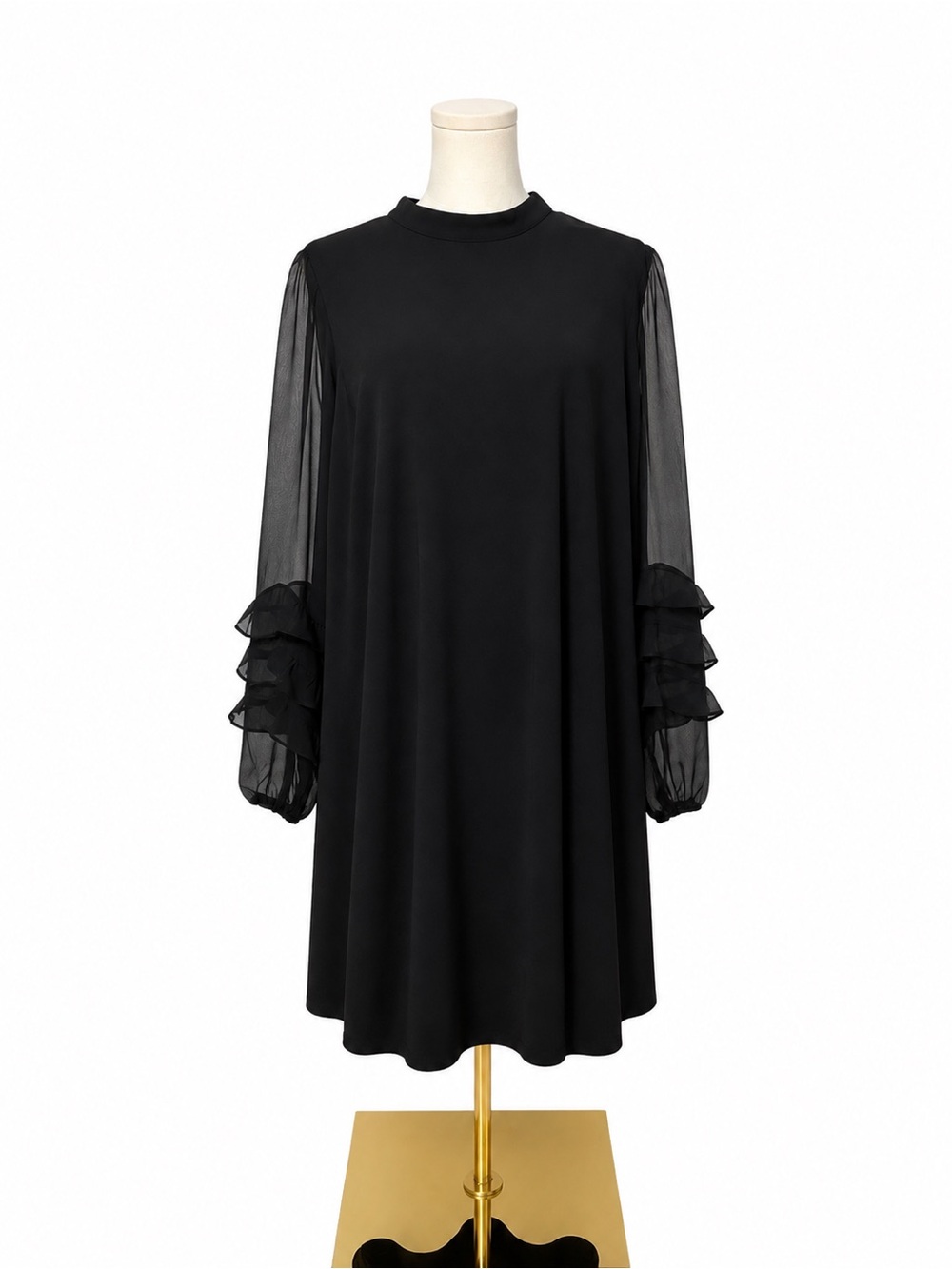 City Chic Black Long-Sleeve Ruffle-Sleeve Shift Dress